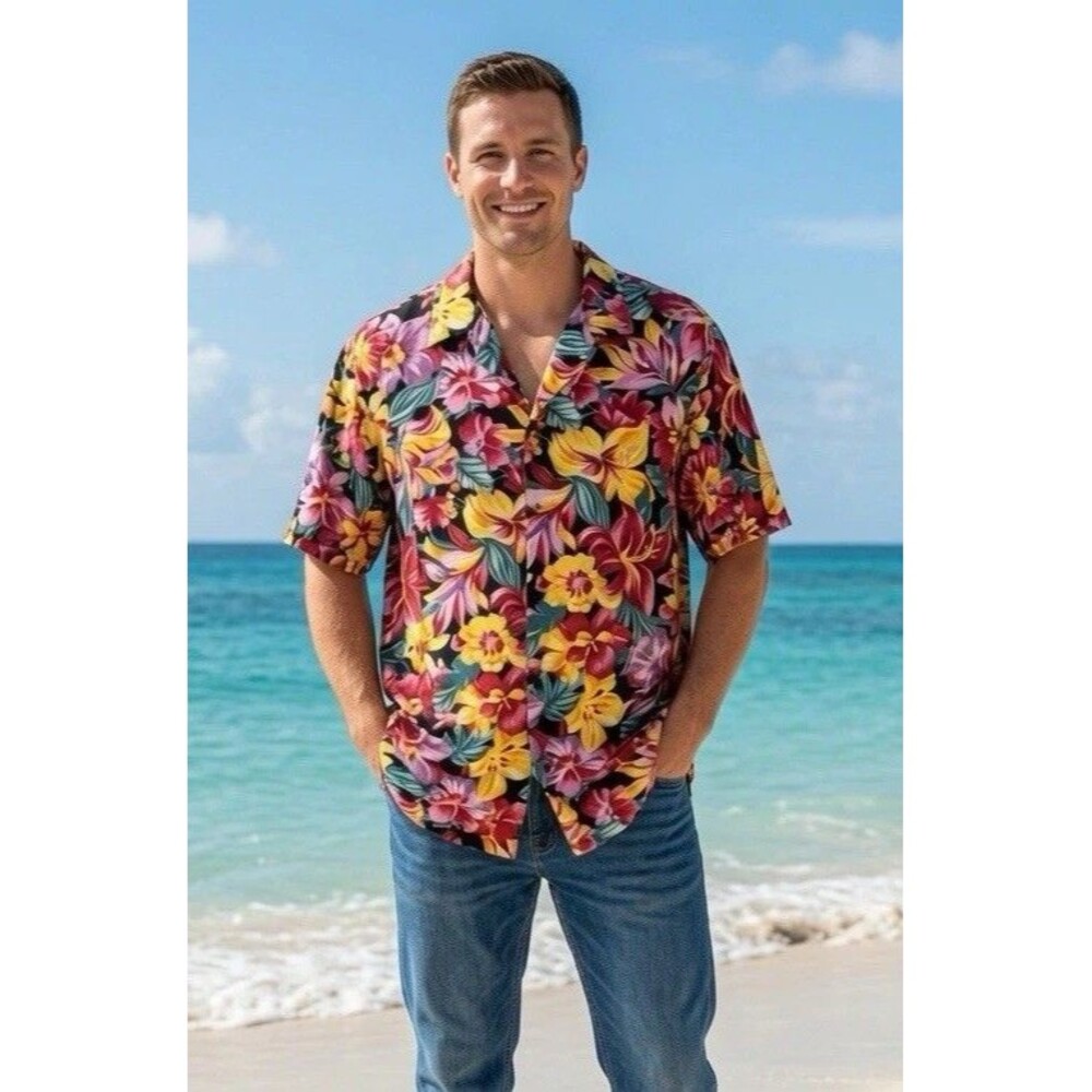 HILO HATTIE Men's Shirt HAWAIIAN  Vintage Floral Cotton HIBISCUS Flowers, Sz XXL